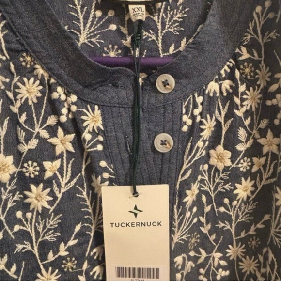 Tuckernuck embroidery Meadows dress XXL Chambray Prescott dress NWT sh sleeve - Picture 4 of 7